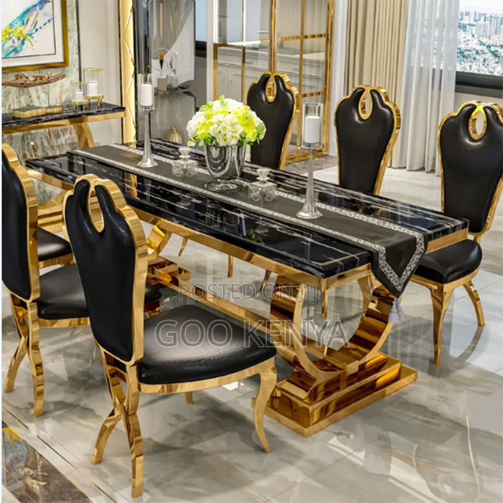 Home Dining Set; 6-Seater Dining Chairs With Rectangular Marble Table