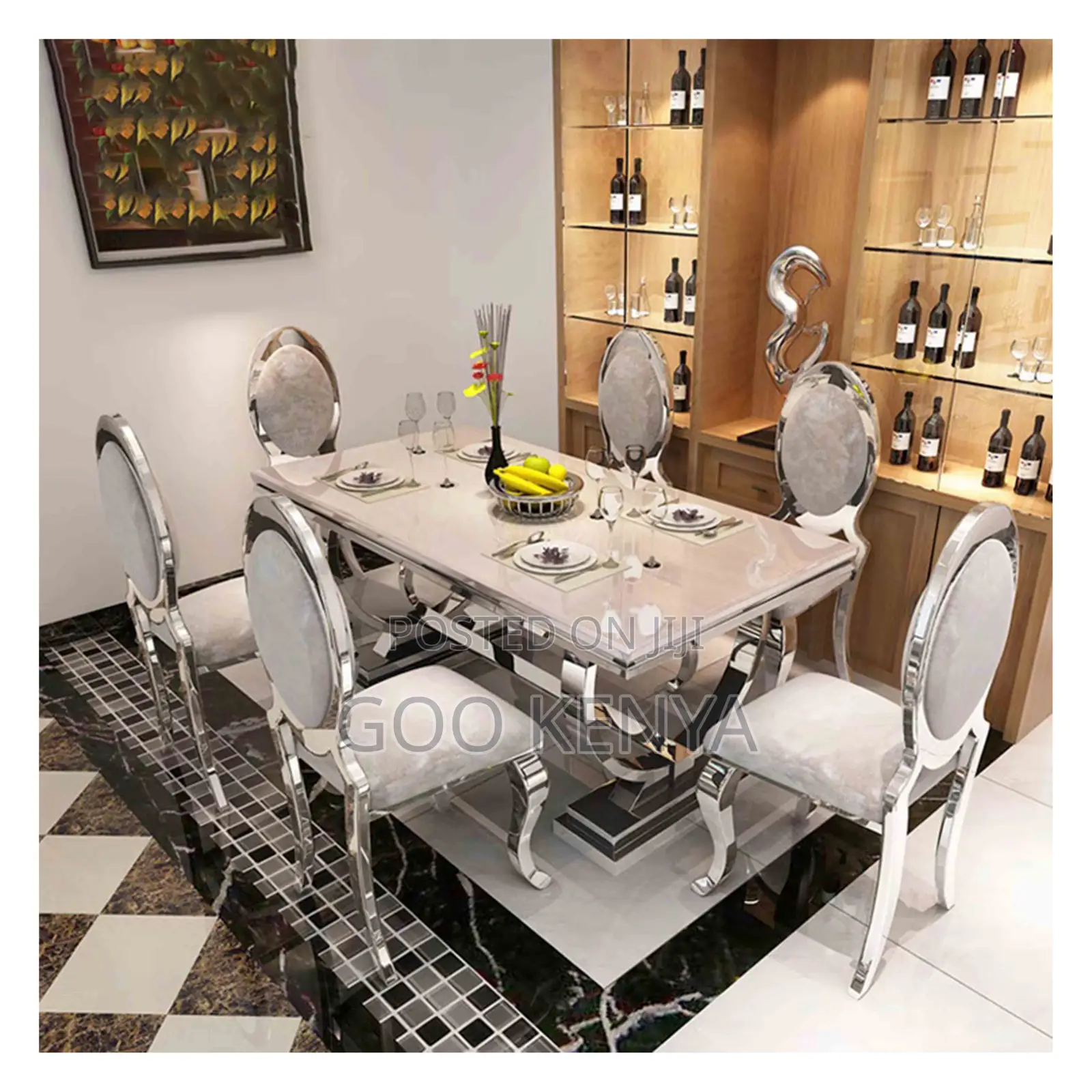 Home Dining Set; 6-Seater Dining Chairs With Rectangular Marble Table
