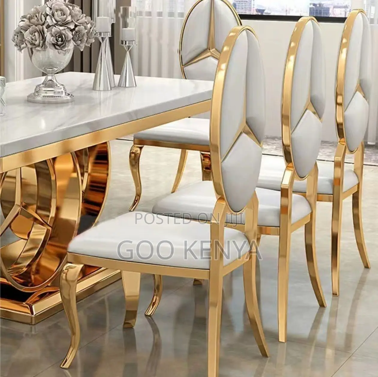 Home Dining Set; 6-Seater Dining Chairs With Rectangular Marble Table