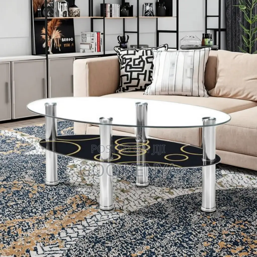 Home Coffee Table; Oval Glass Coffee Table