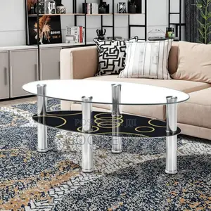 Home Coffee Table; Oval Glass Coffee Table