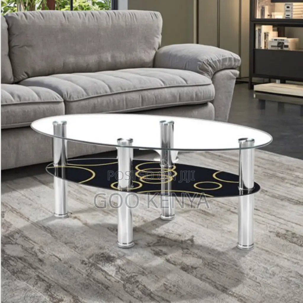 Home Coffee Table; Oval Glass Coffee Table