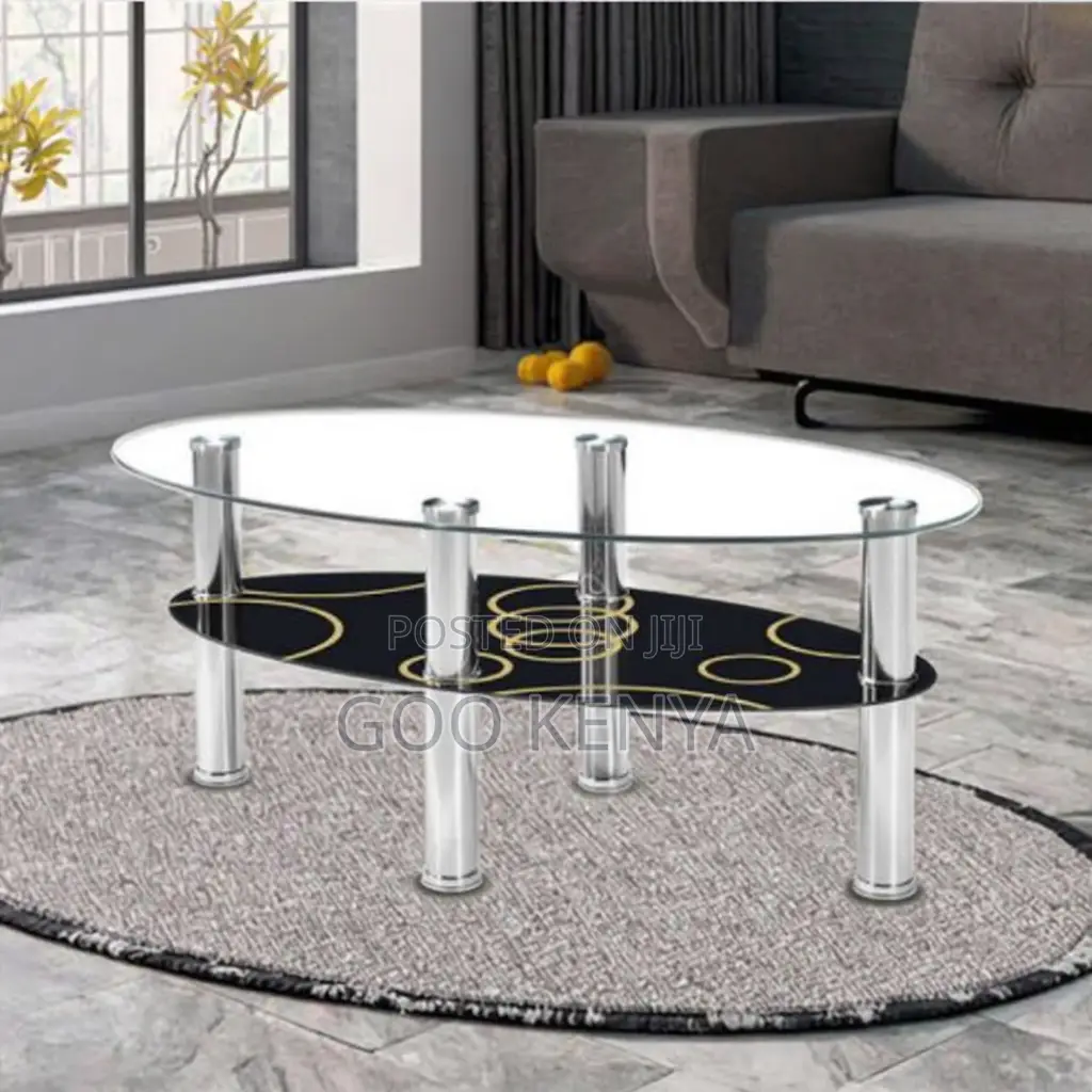 Home Coffee Table; Oval Glass Coffee Table