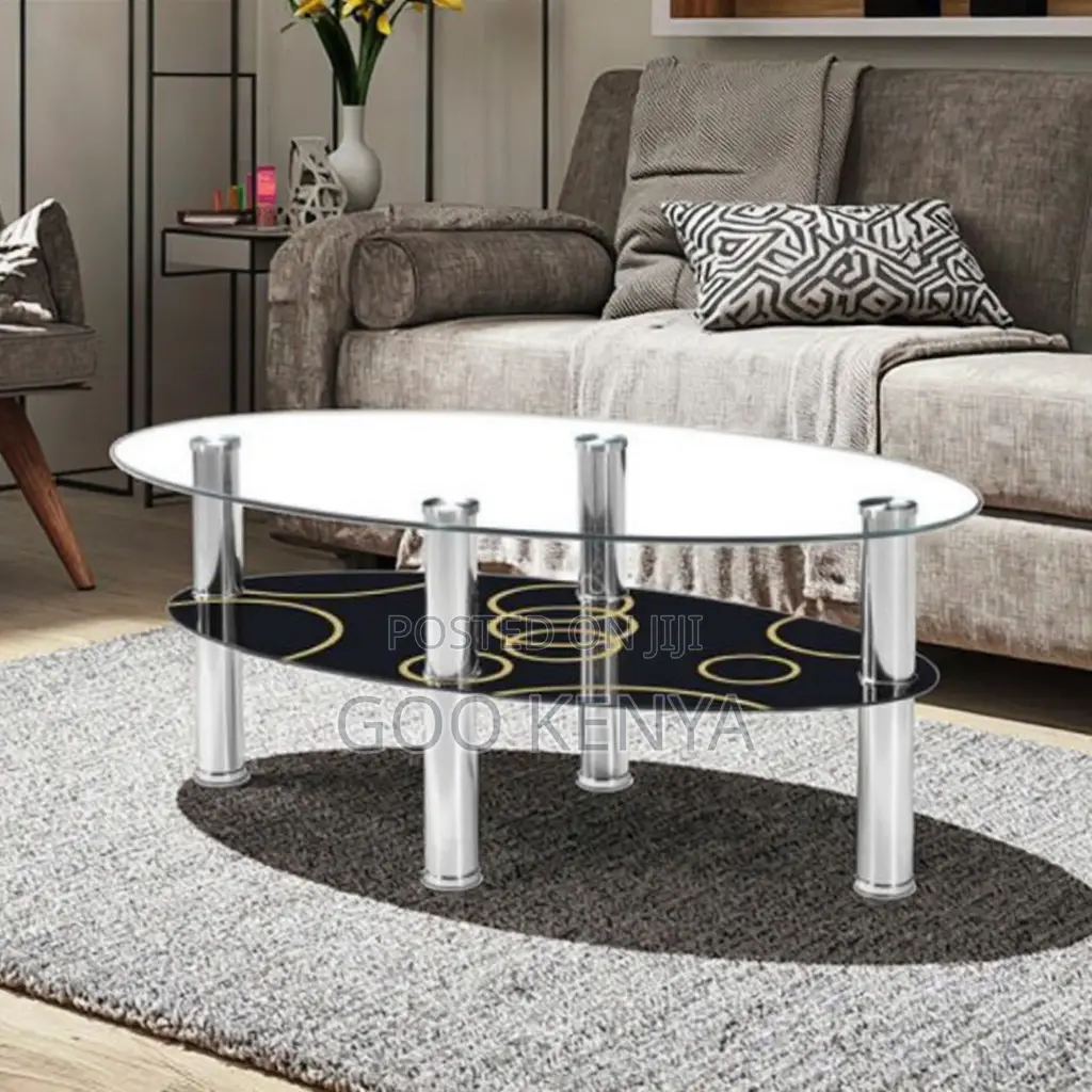 Home Coffee Table; Oval Glass Coffee Table