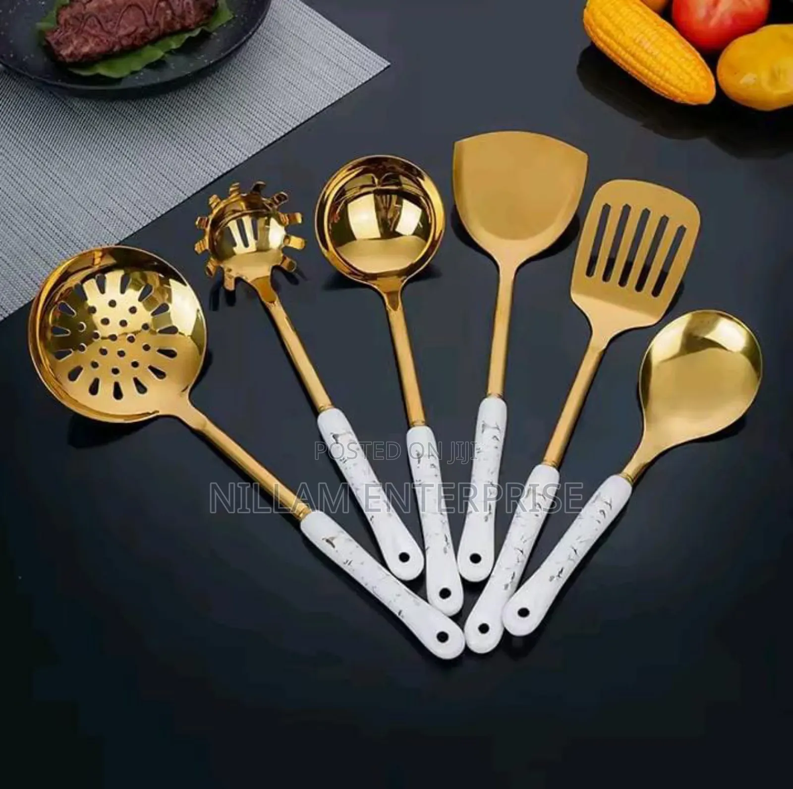 6 in 1 Gold Vanished Serving Spoon Set With Stand
