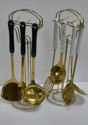 6 in 1 Gold Vanished Serving Spoon Set With Stand
