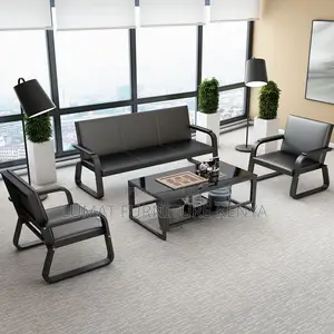 Executive Black Leather/Pu Office Sofa – 5 Seater