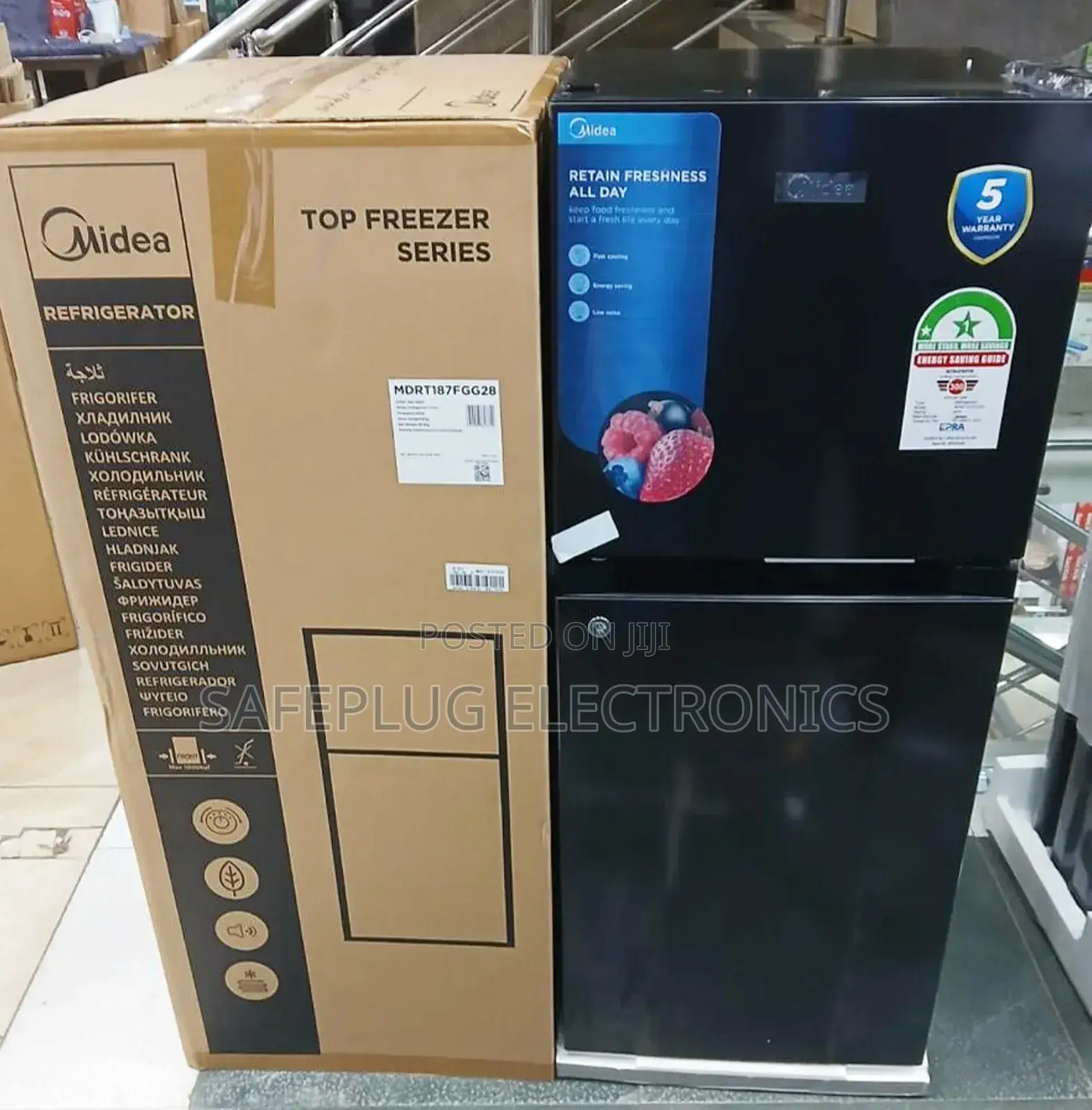 Midea 127 Litres Double Door Fridge (Mdrt187fgg28) - Black