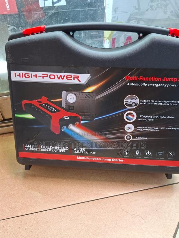 Portable Car Battery Booster With Tire Inflator & Led Lights
