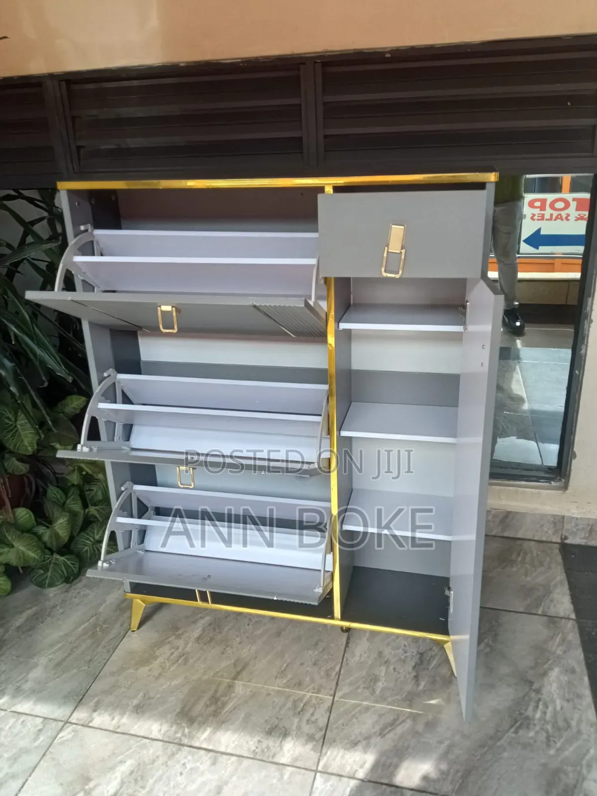 Bucket Flip Shoe Cabinet 
Dimensions: L120cm H120cm W24cm
