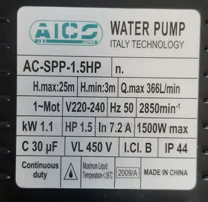Heavy Duty Aico Japan Swimming Pool Pump 1.5hp 366l/Min