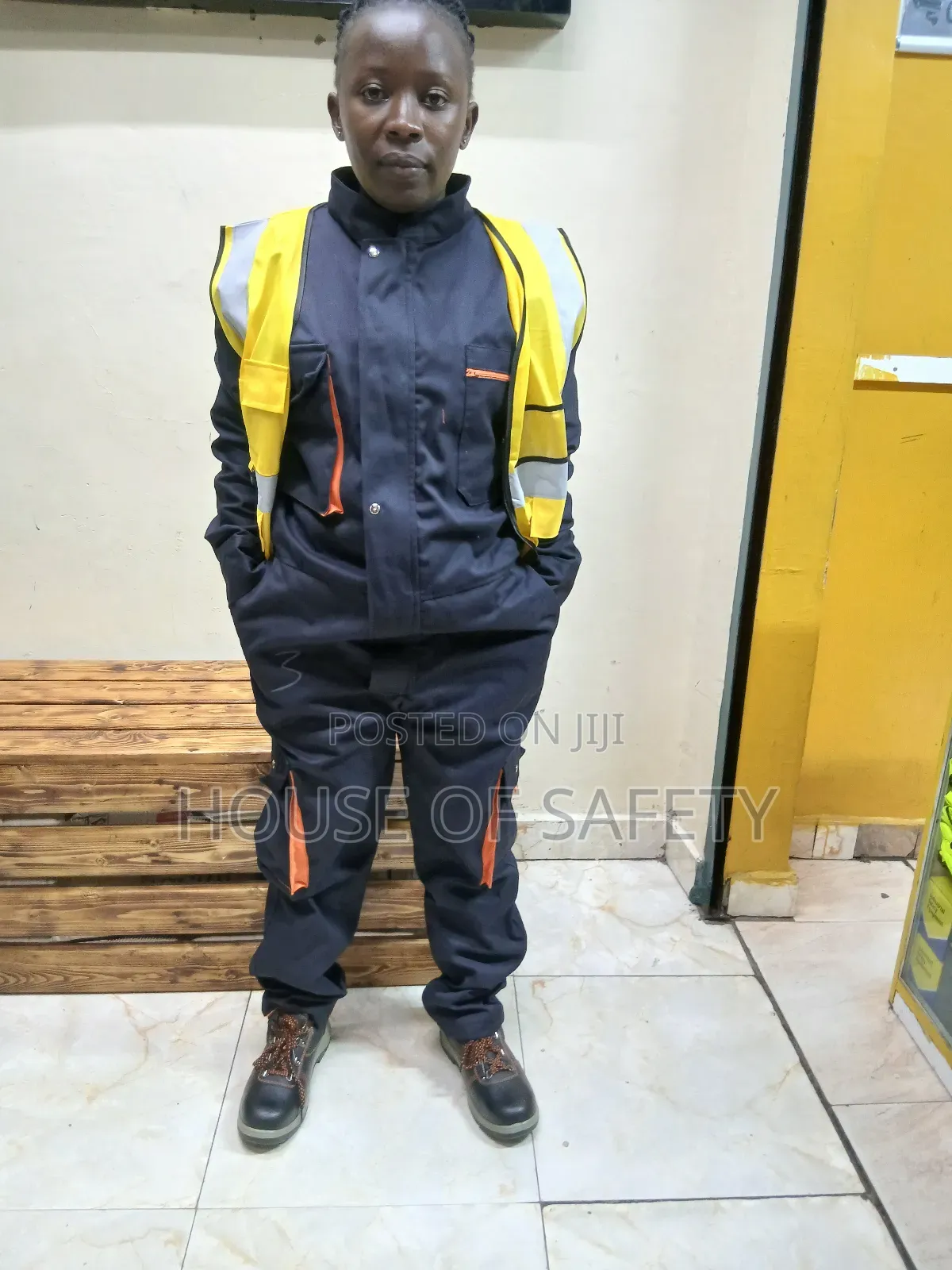 Navy Blue Cargo-Style Specialized Construction Coveralls