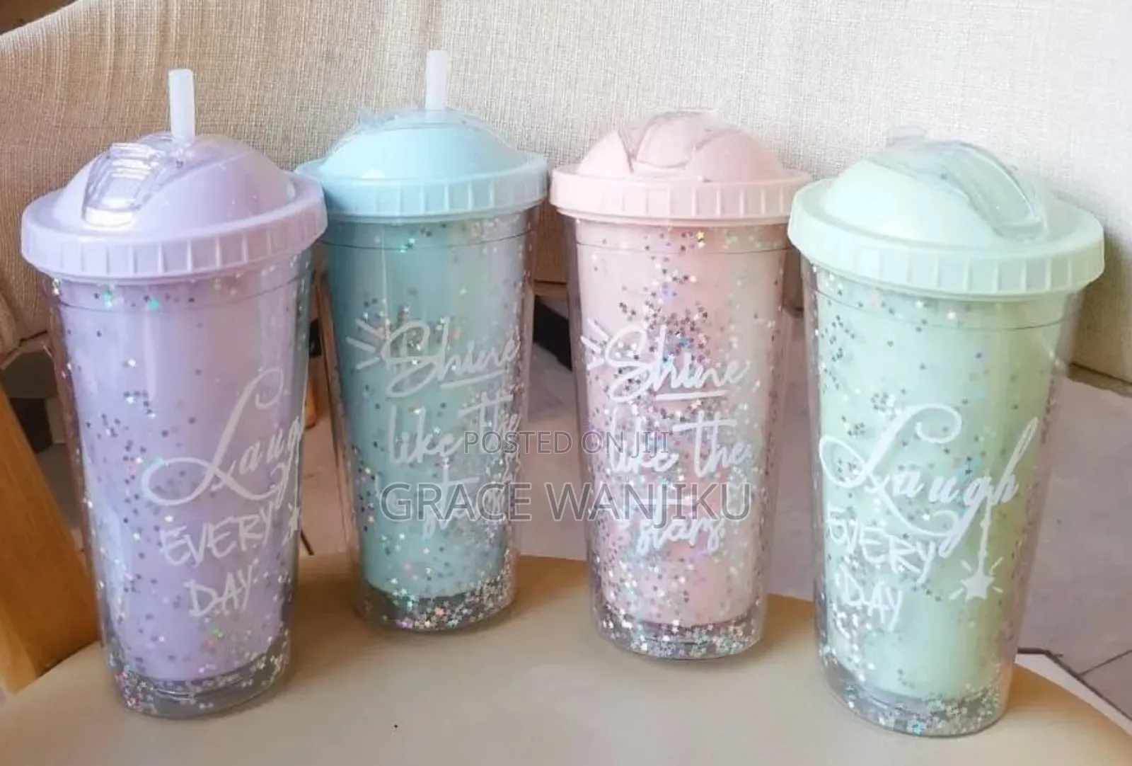 *✅550mls Stylish Double Wall Smoothie Cup With A Folding Straw