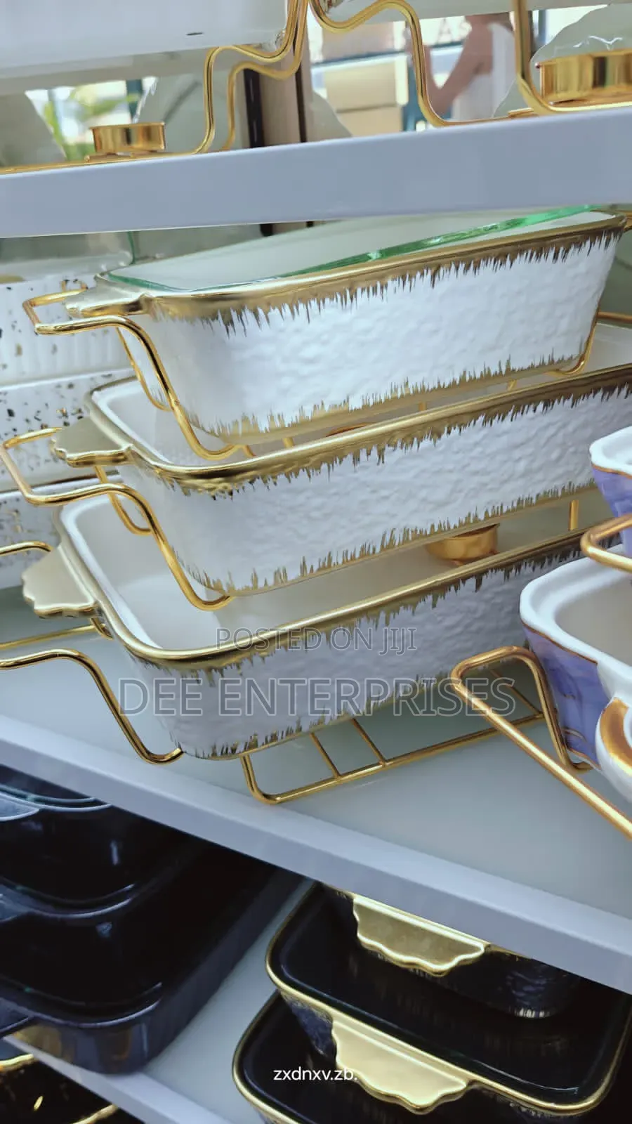 3pcs White Gold Ceramic Chaffing Dish