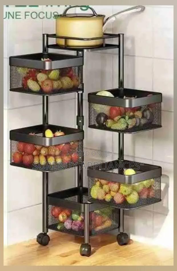 5 Tier Metallic Square Fruit Rack With Wheels - main view