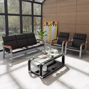 Black Cushioned With Wood Metal Finish Simple Sofa