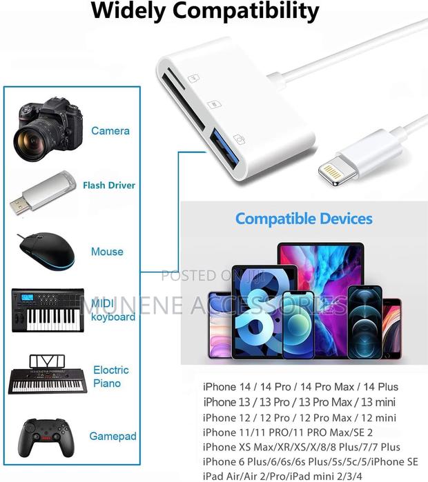 Apple Lightning to Sd Tf Card Usb Adapter 3 in 1 Card Reader Plug - thumbnail 3