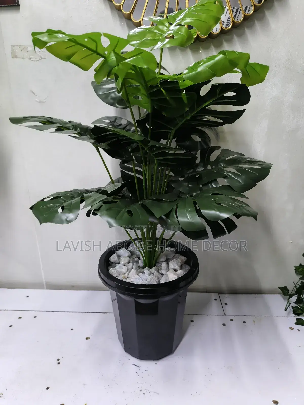 Artificial Monstera Plant in a Black Planter