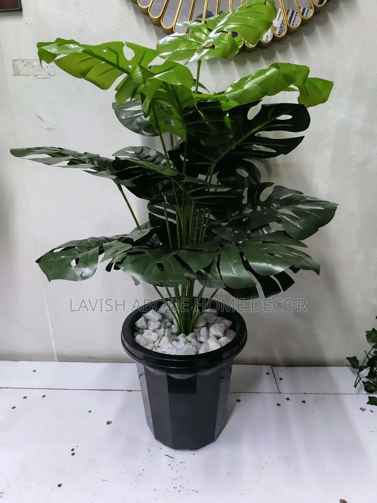 Artificial Monstera Plant in a Black Planter