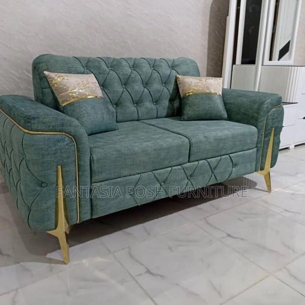 Green Velvet Button-Tufted Sofa-3 Seater.