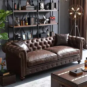 Home Sofa; 3-Seater Home Living Room Leather Couch