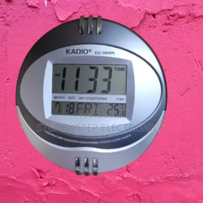Round Kadio Digital Wall Clock With Countdown, Date and Temp Display