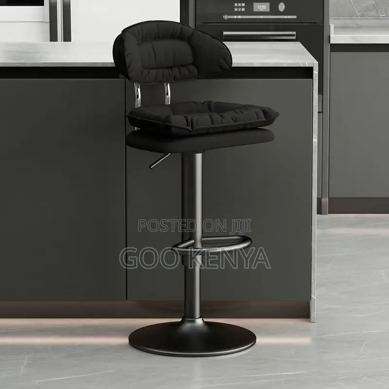 Bar Stool; Height Adjustable Fabric Kitchen Stool With Metallic Base