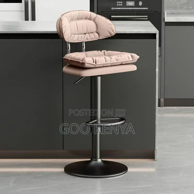 Bar Stool; Height Adjustable Fabric Kitchen Stool With Metallic Base