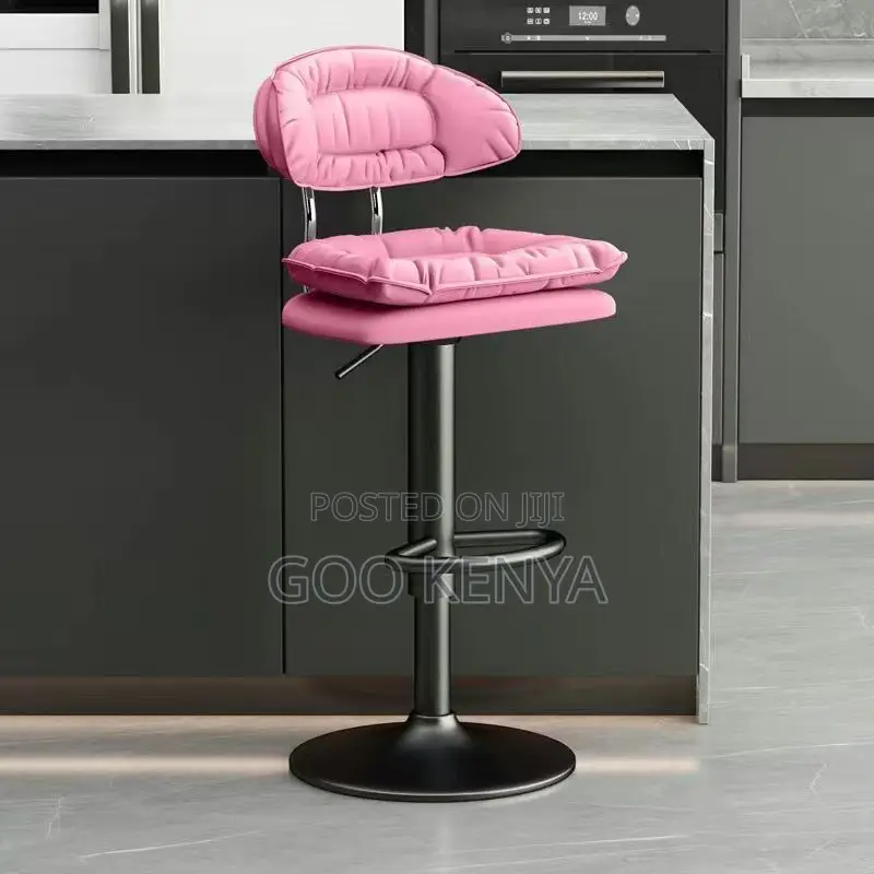 Bar Stool; Height Adjustable Fabric Kitchen Stool With Metallic Base