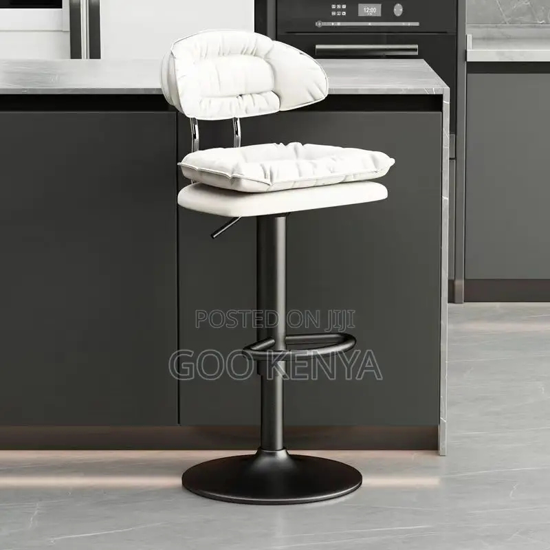 Bar Stool; Height Adjustable Fabric Kitchen Stool With Metallic Base
