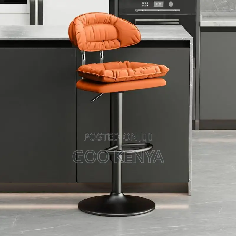 Bar Stool; Height Adjustable Fabric Kitchen Stool With Metallic Base