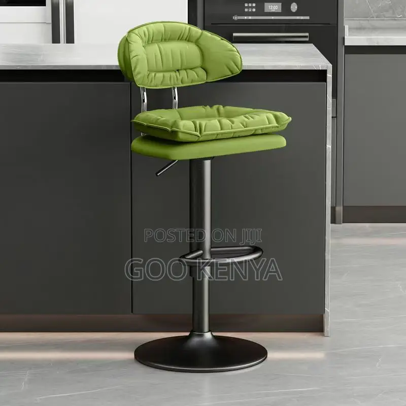 Bar Stool; Height Adjustable Fabric Kitchen Stool With Metallic Base