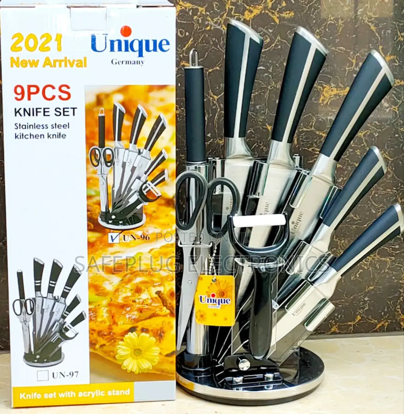9pcs Stainless Steel - Unique Knife Set With Acrylic Stand