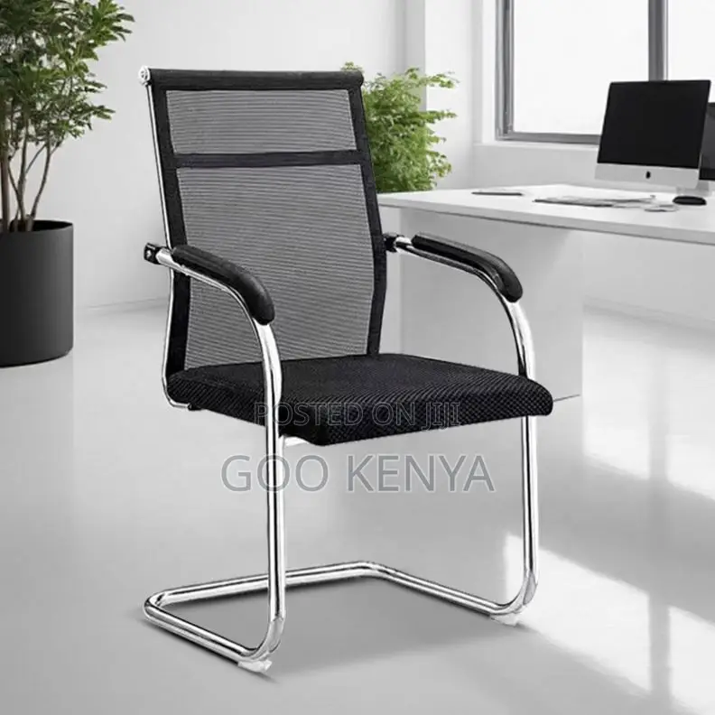 Office Chair; Chrome Base Black Mesh Waiting Office Chair