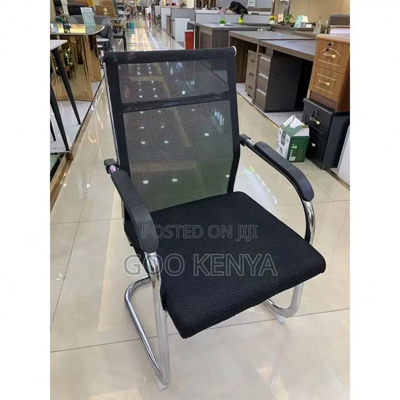 Office Chair; Chrome Base Black Mesh Waiting Office Chair