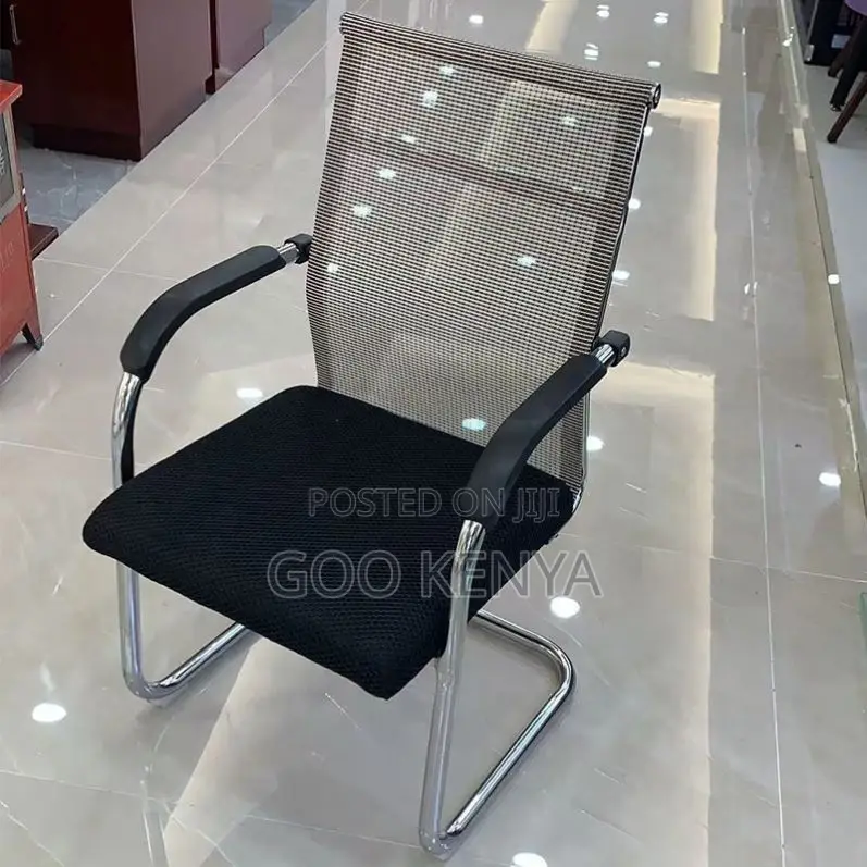 Office Chair; Chrome Base Black Mesh Waiting Office Chair