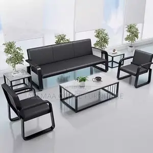 5-Seater Executive Black Finish Simple Waiting Sofa