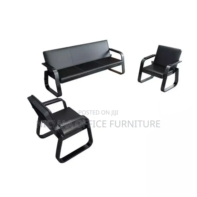 5-Seater Executive Black Finish Simple Waiting Sofa