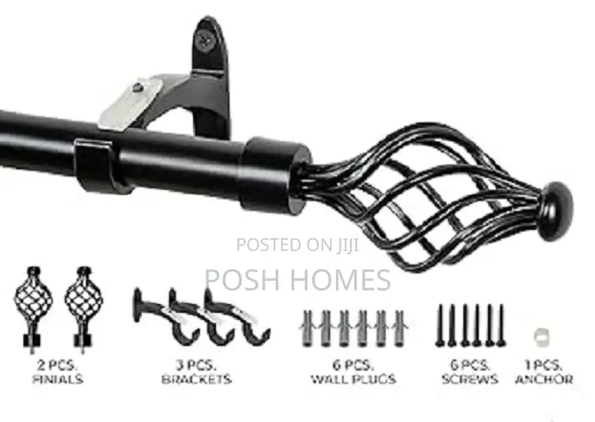 Black 3m Extendable Curtain Rods