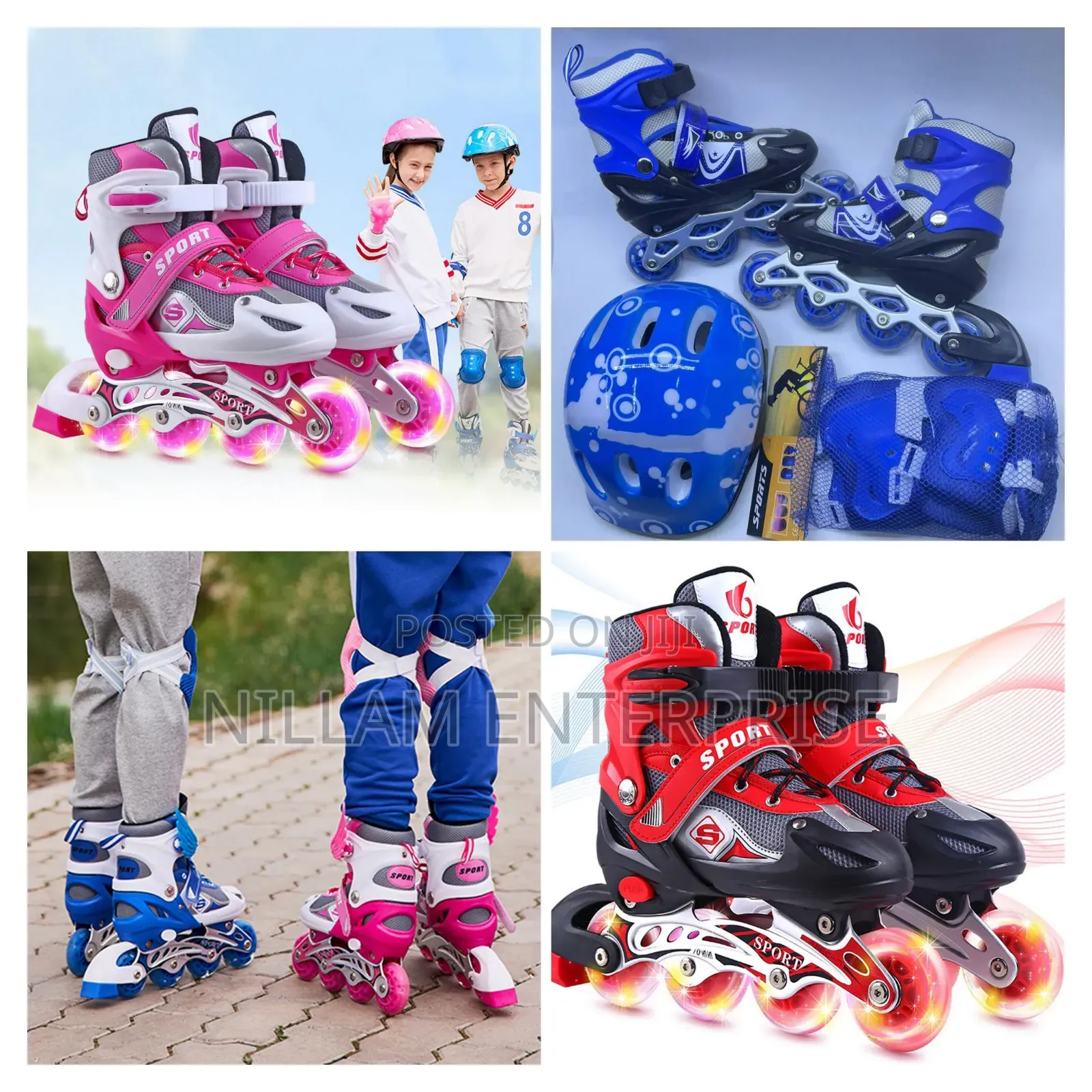 Adjustable Inline Skates Set With Helmet Protective Guards
