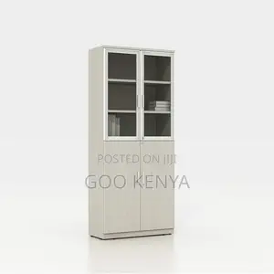 Office Cabinet; Wooden Lockable Storage Cabinet With Glass Top Doors