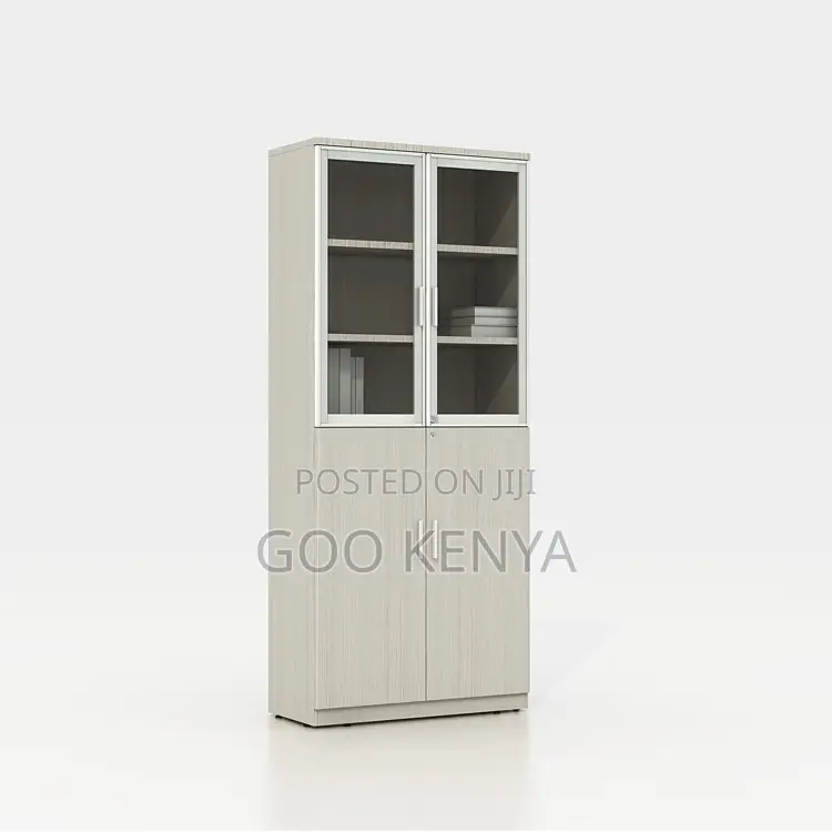 Office Cabinet; Wooden Lockable Storage Cabinet With Glass Top Doors