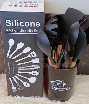 Silicone Kitchen Spoons 12pcs Set - Black Color - main view
