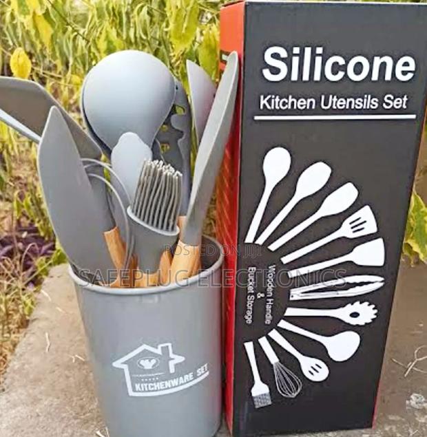 Silicone Kitchen Spoons 12pcs Set - Grey Color - main view