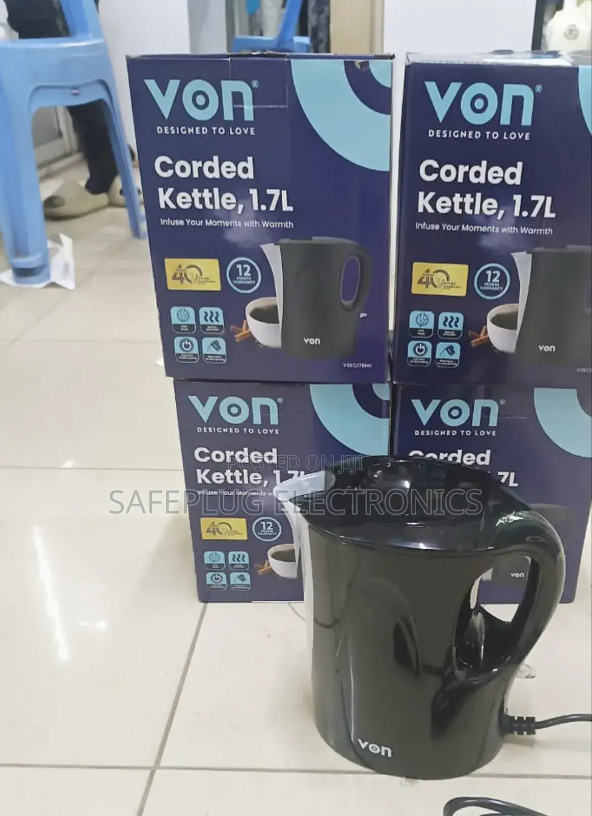 Von Vskl17bnk 1.7 Litres Upright Cordless Kettle - White