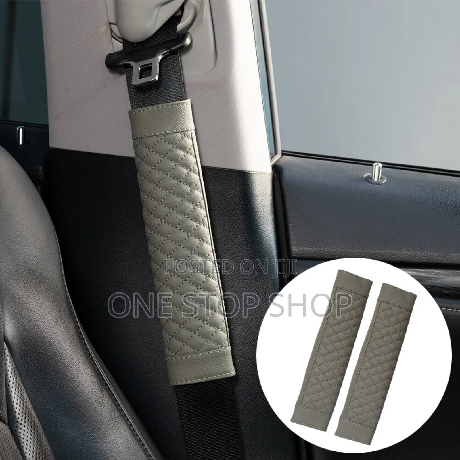 2x Grey Leather Seat Belt Shoulder Cover Straps