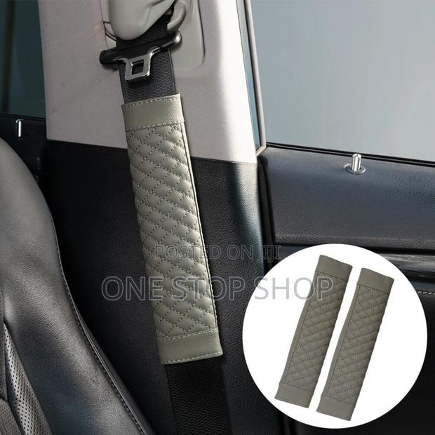 2x Grey Leather Seat Belt Shoulder Cover Straps
