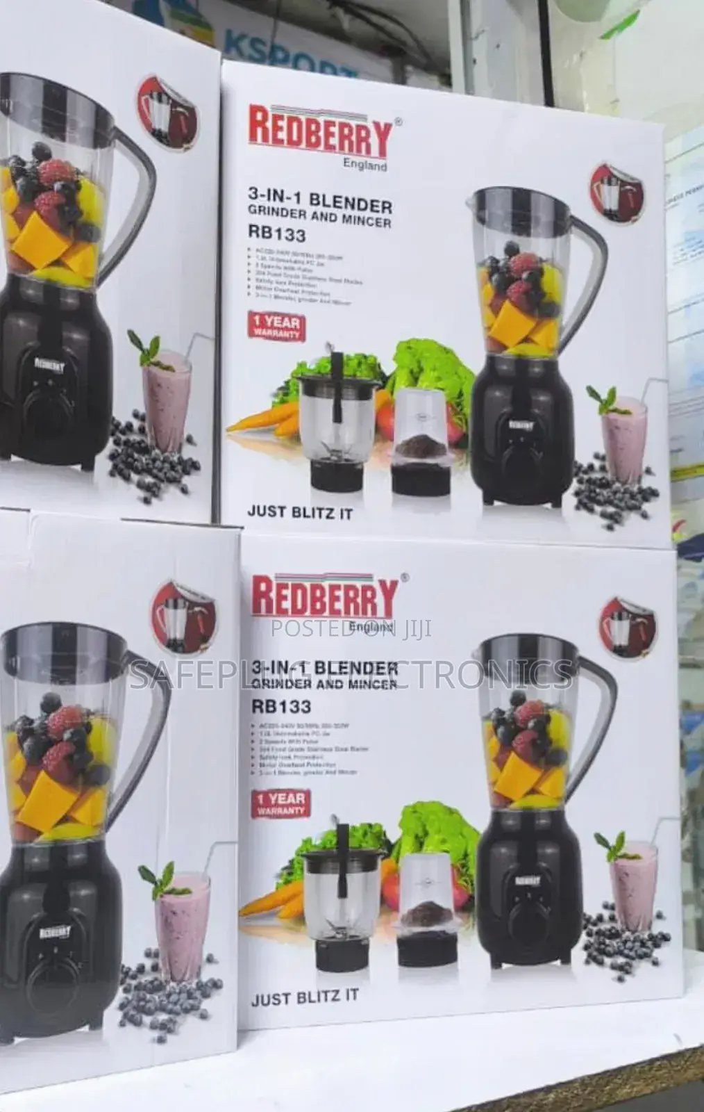 3 in 1 Redberry Powerful Efficient Blender, Grinder Chopper