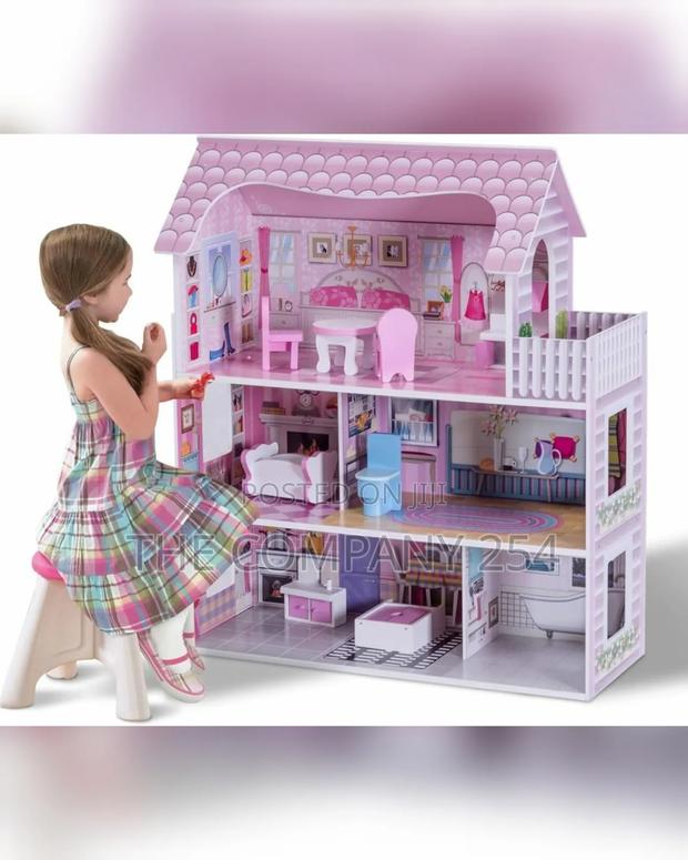 Pink Wooden Kids Doll House With Furniture Set at 9999