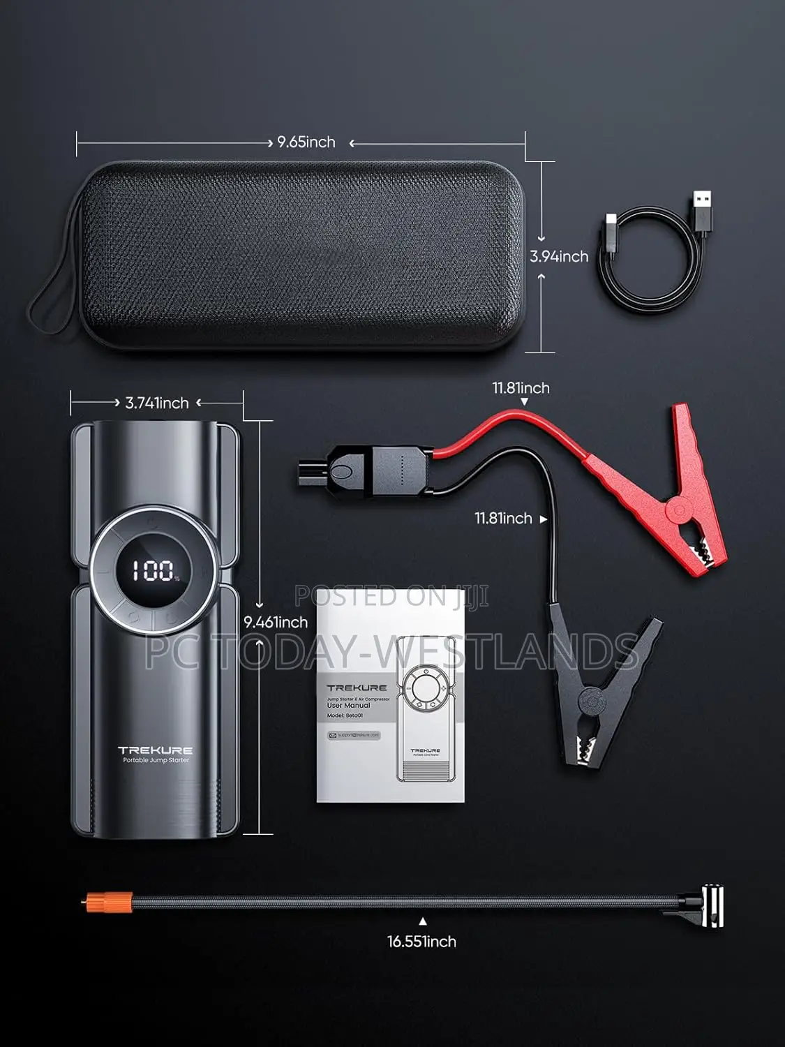 Trekure Portable Car Jump Starter With Air Compressor, 150psi 5000a